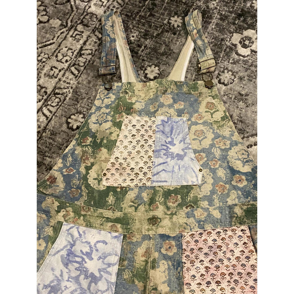 Easel Laney Mae Floral Patchwork Women's Overalls Washed Print Large - Picture 2 of 8